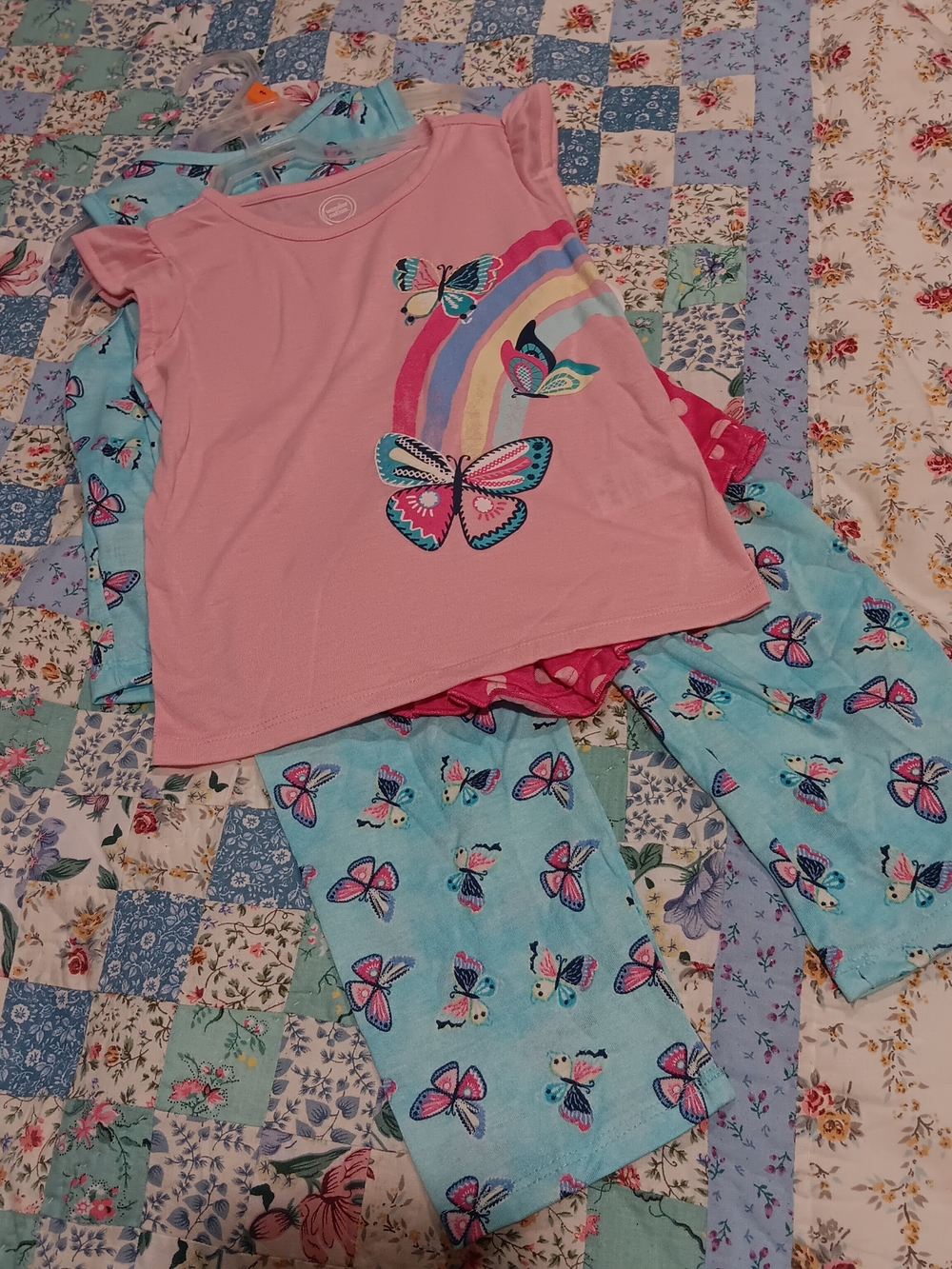 wonder nation 🍑 Pink and Light Blue Butterfly Pajama Set